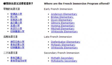 列治文教育局提供「渐进式法语课程」学校